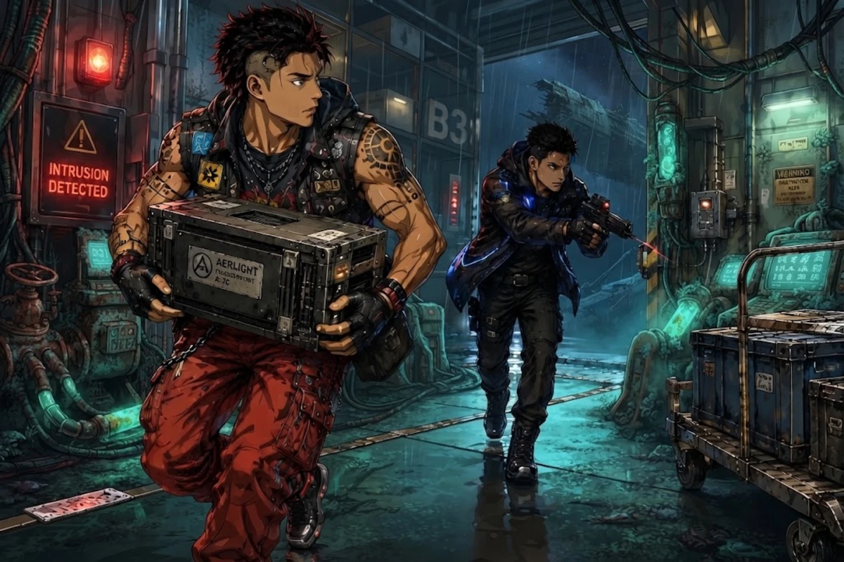 Chrome Water: "Borrowed Rain" Cyberpunk Anime Heist Thriller Poster