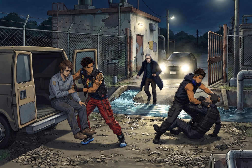 Chrome Water: "Where the Lines Meet" Anime Cyberpunk Action Poster