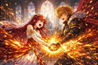 Tamed Hearts: "The Fire and the Fang" Fantasy Romance Anime Wedding Poster