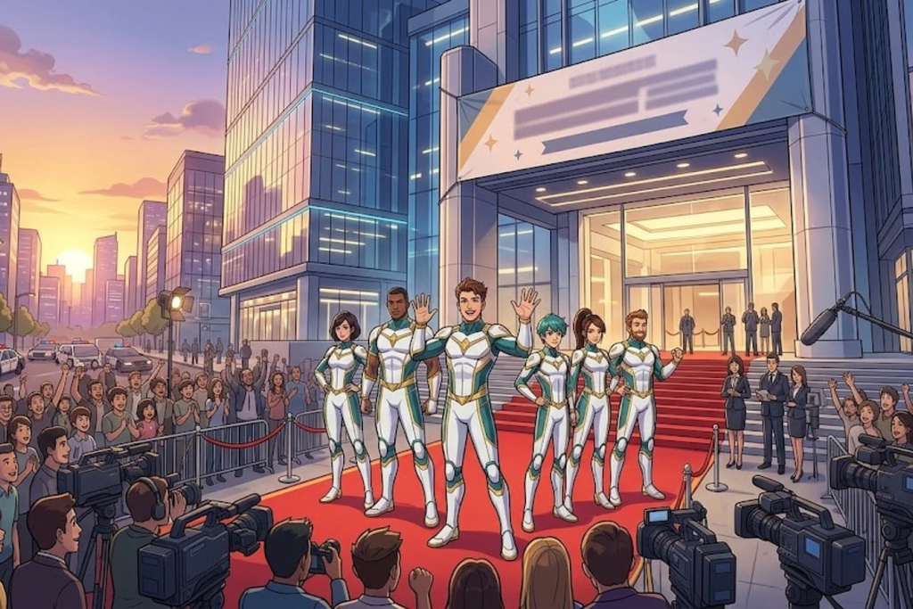 Hyperforce 3000: “The New Neighbors” Anime Superhero Team Poster