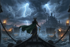 The Horned Queen: “Arrival at Caer Dannon” Dark Fantasy Anime Poster
