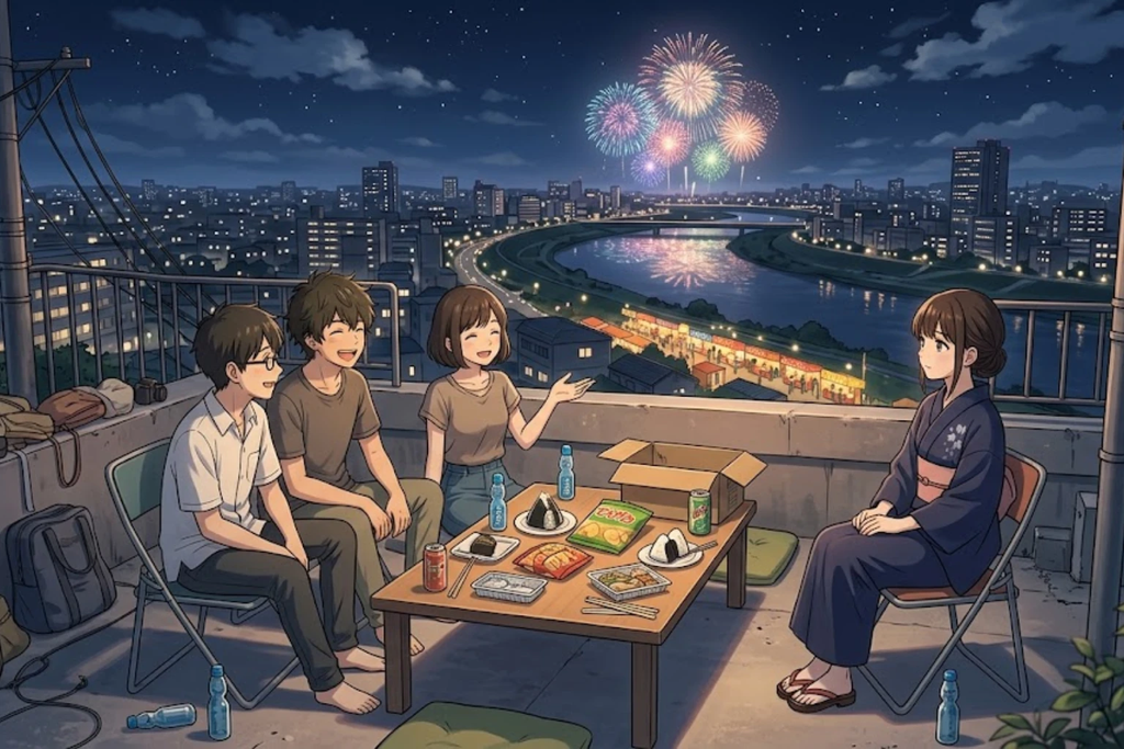 Fireworks From the Rooftop Anime Slice of Life Poster