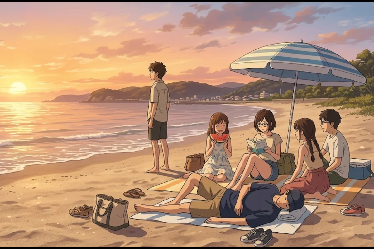 Beach Trip at Summers End Anime Slice of Life Beach Poster