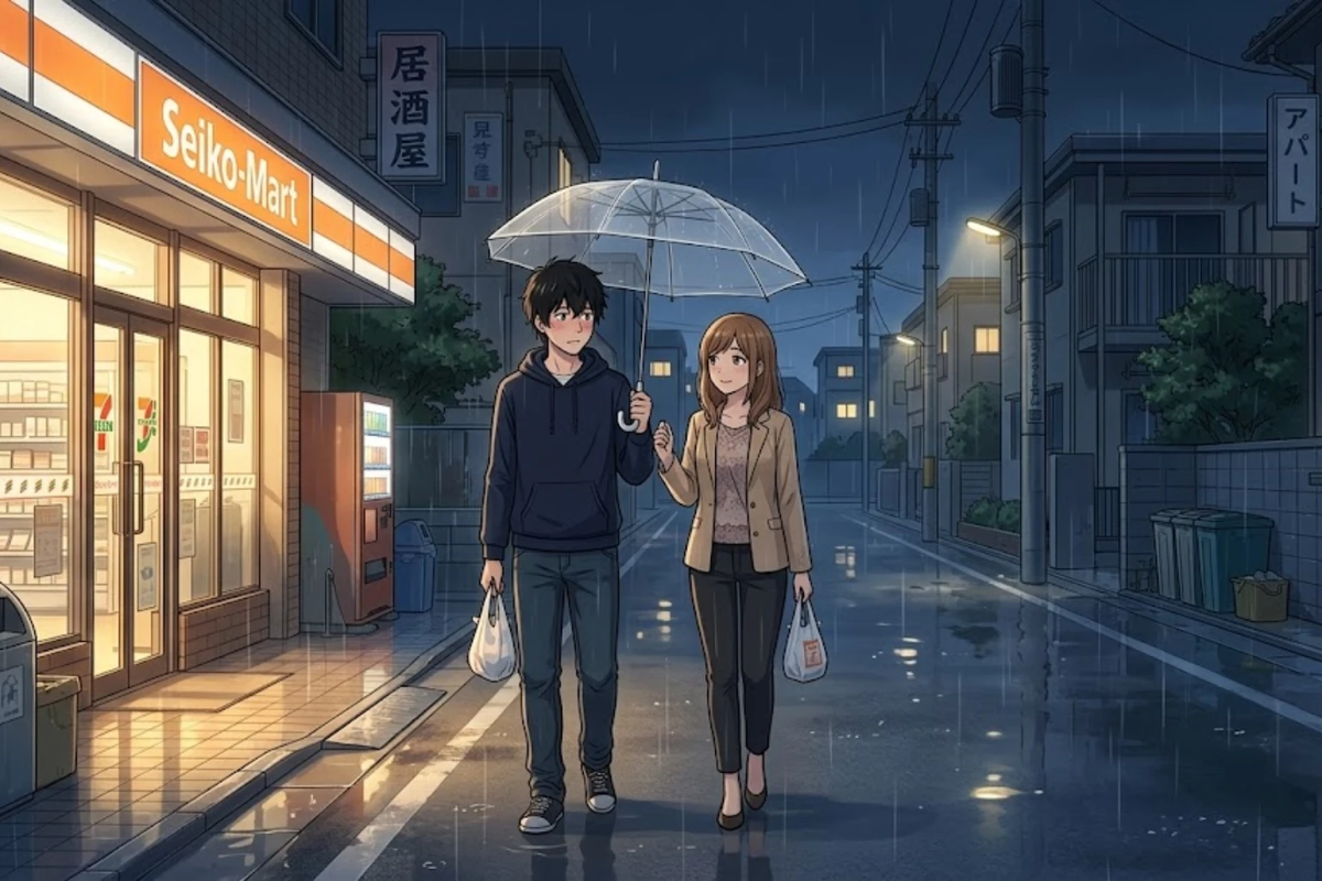 Until the Corner Anime Slice of Life Rainy Night Poster