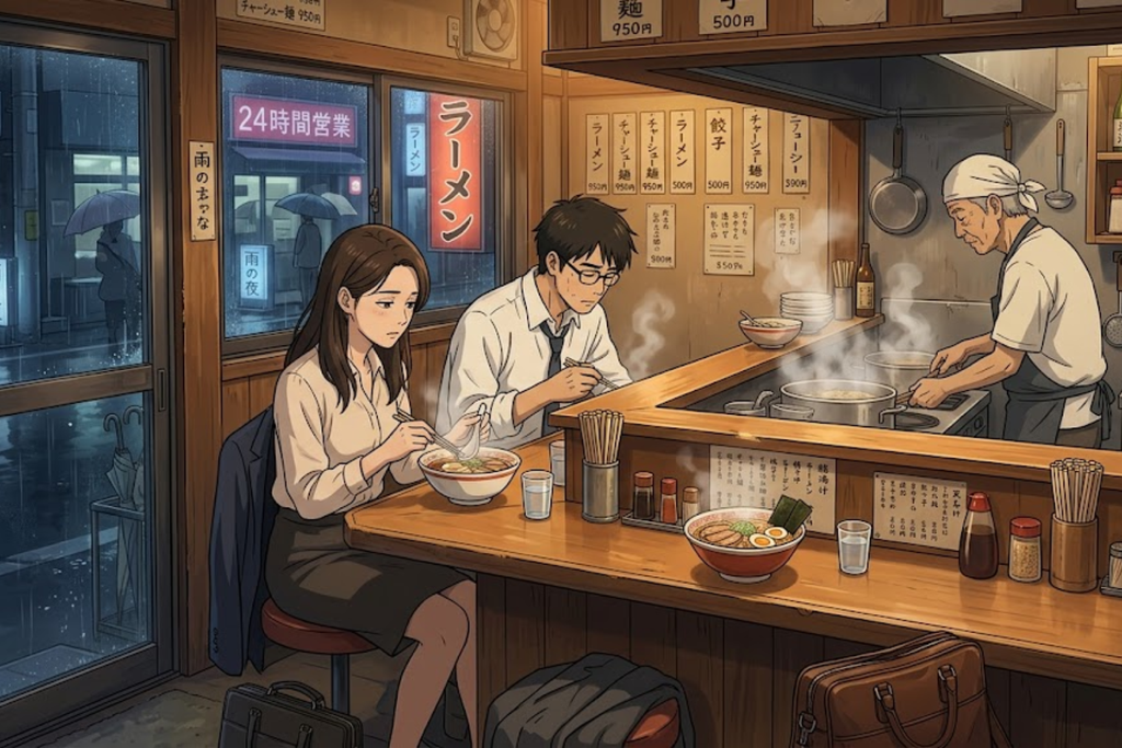 The Midnight Ramen Shop Anime Slice of Life Rainy Night Poster