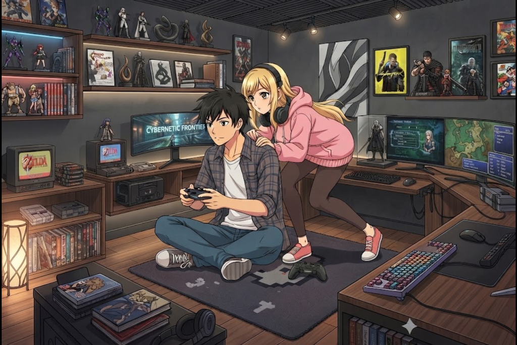 Game Night Anime Slice of Life Gaming Room Poster