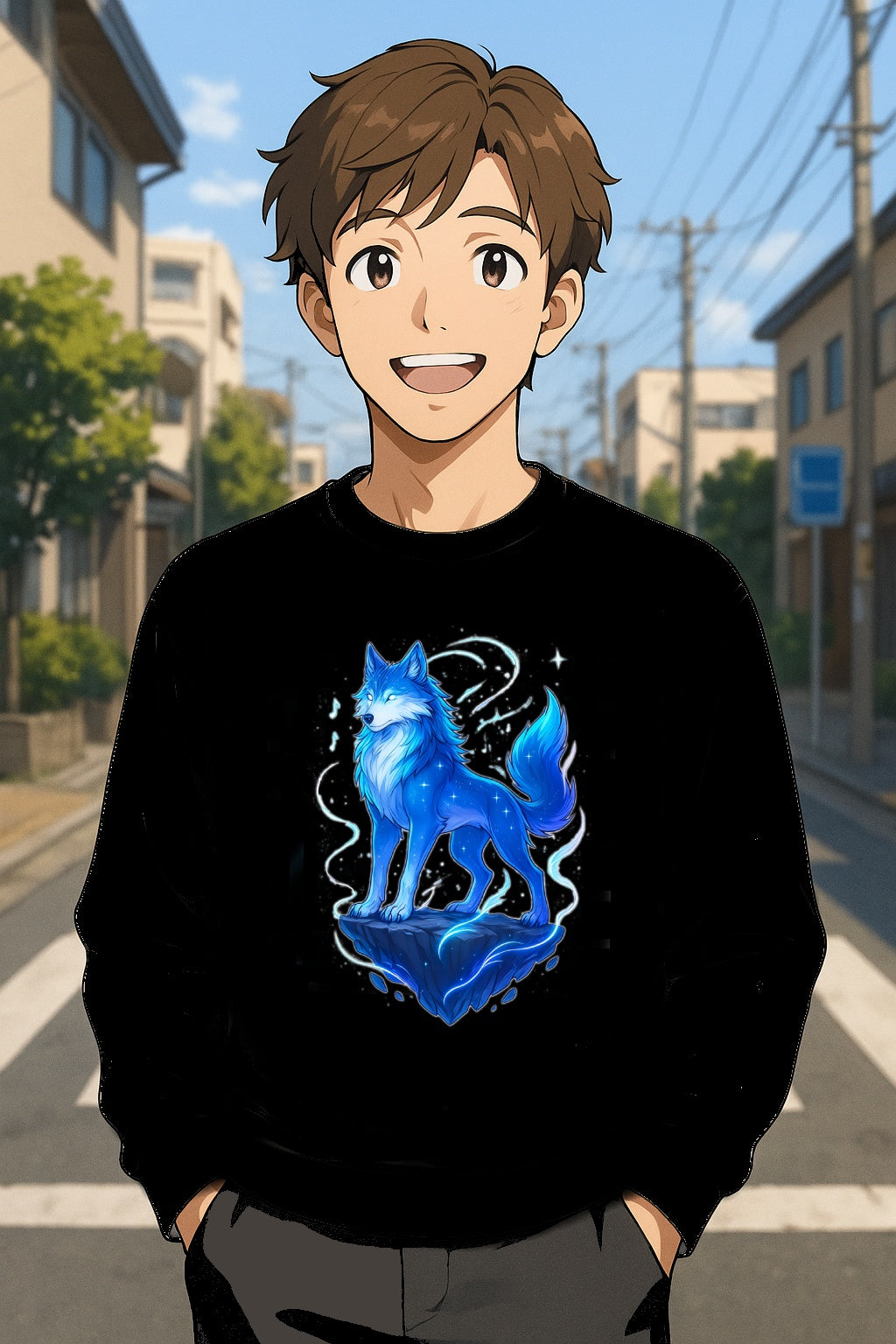 Celestial Wolf: Anime Fantasy Sweatshirt