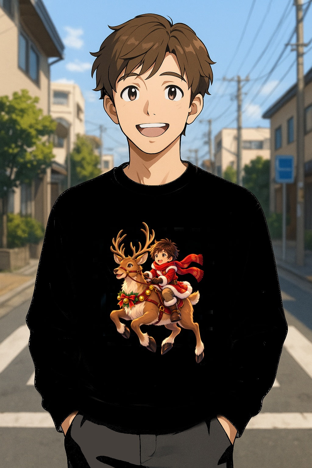 Christmas Reindeer Ride Anime Sweatshirt