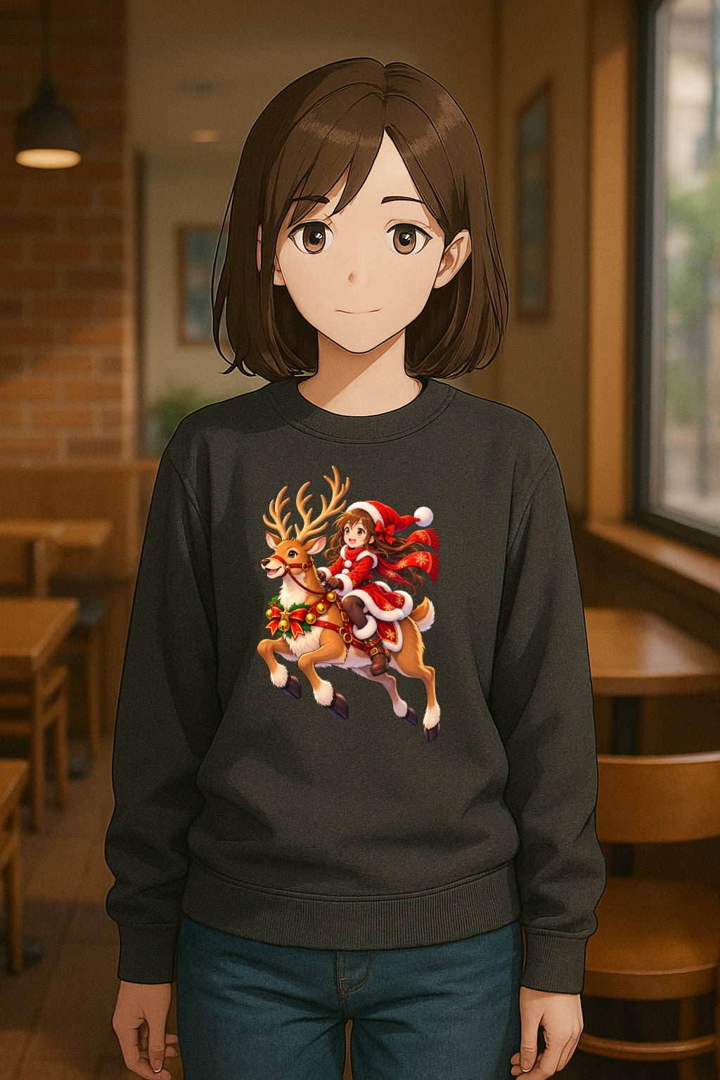 Christmas Reindeer Ride Anime Sweatshirt