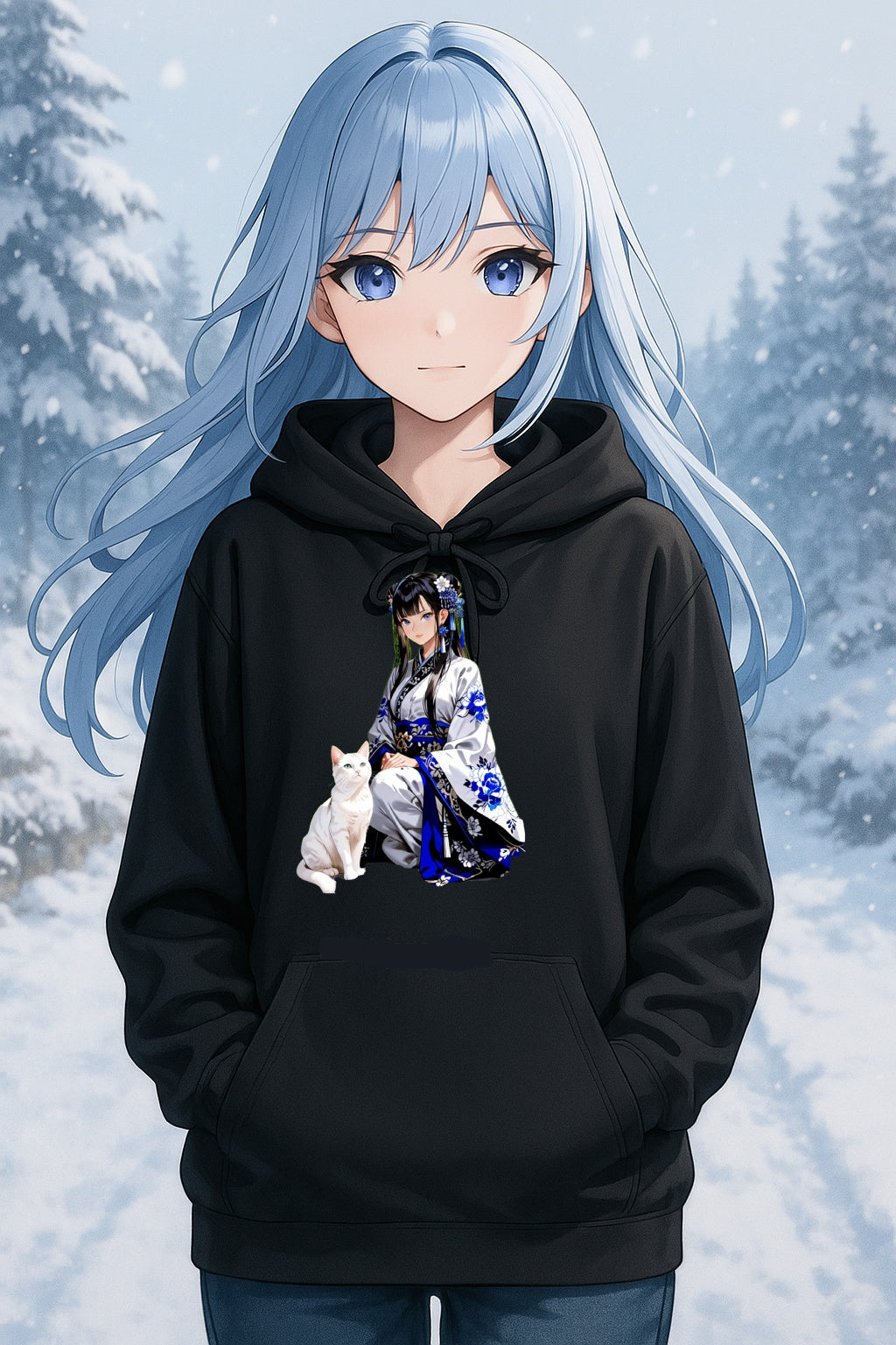 Blue Kimono Cat Anime Hoodie