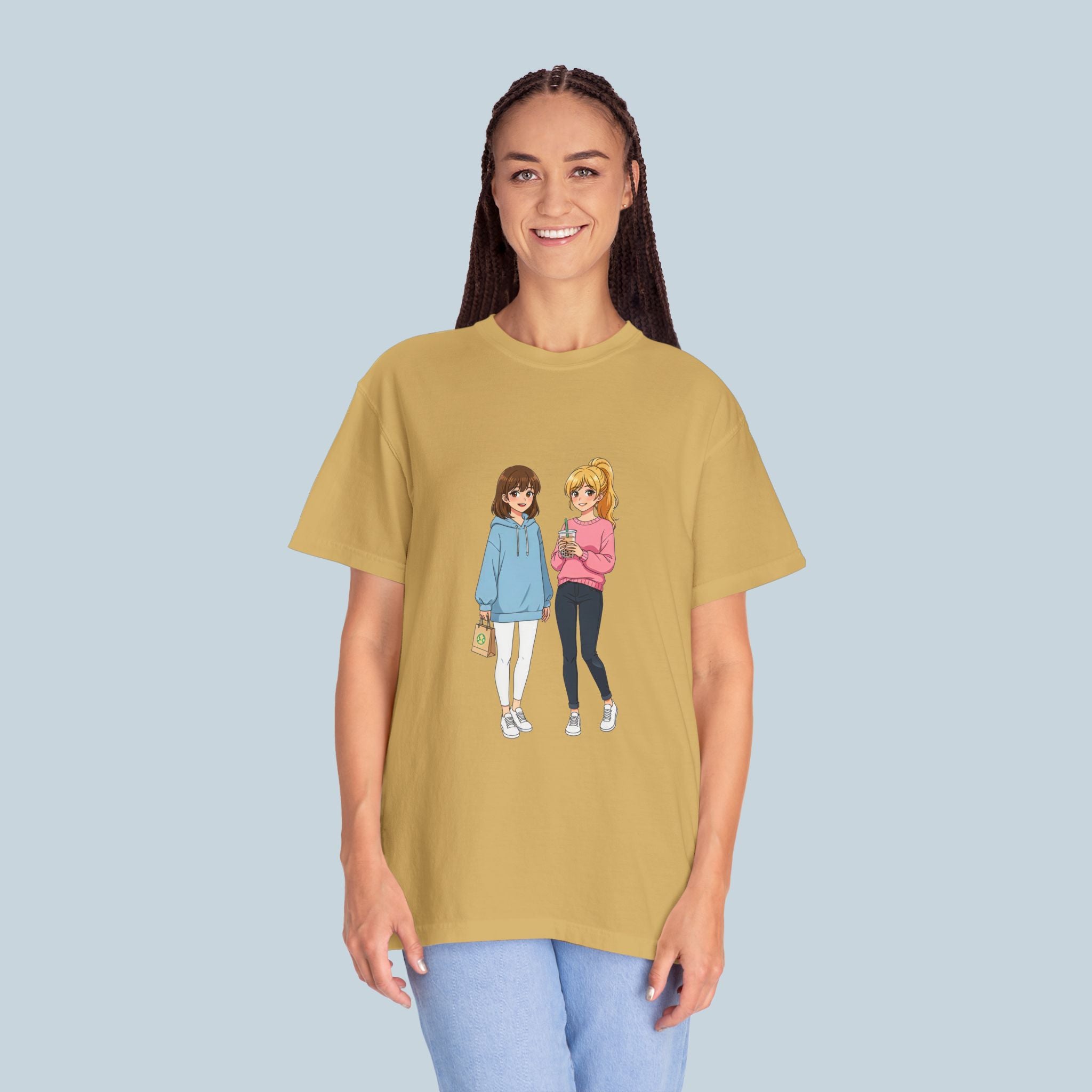 Anime Boba Girls Comfort Colors T-Shirt Cute Slice of Life Aesthetic Tee for Anime Fans and Cozy Vibes