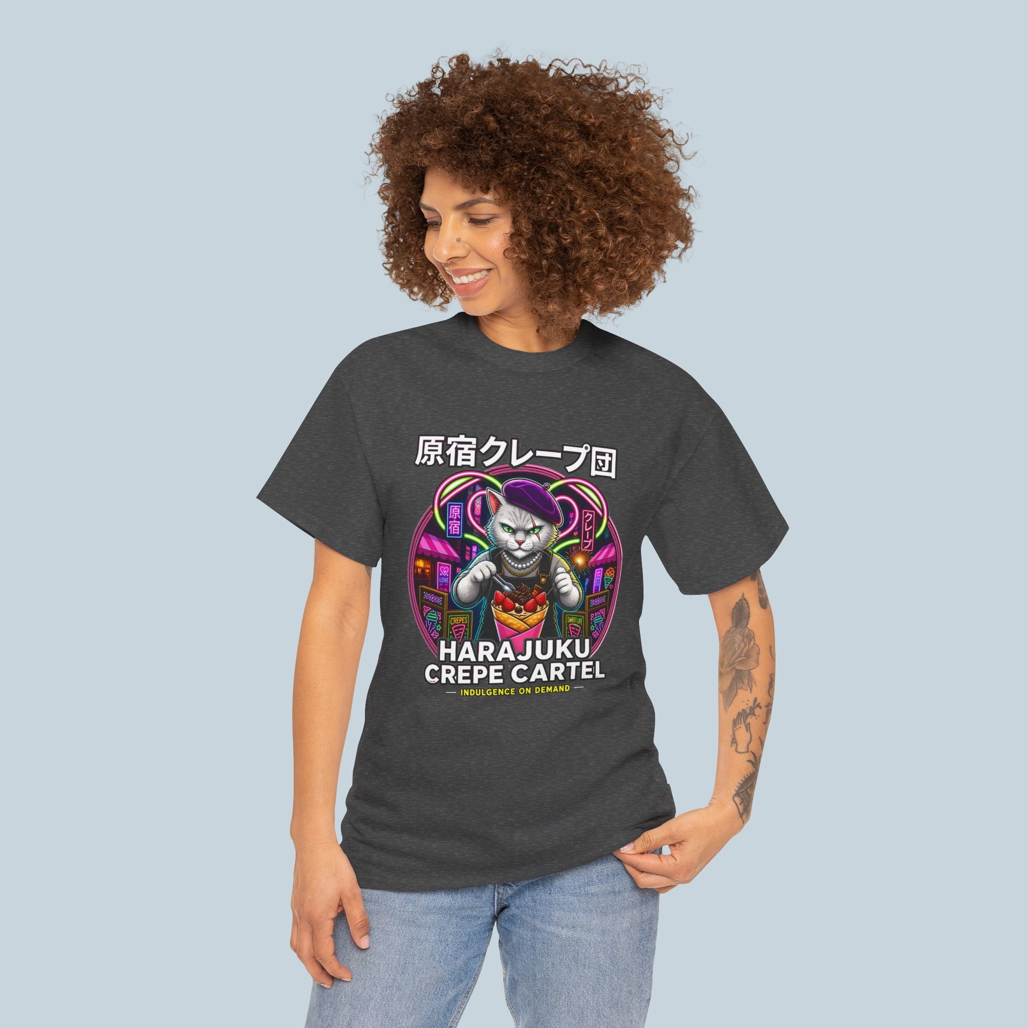 Harajuku Crepe Cartel T-Shirt Neon Japanese Streetwear Cat Graphic Tee Tokyo Anime Style Shirt Foodie Fashion Gift
