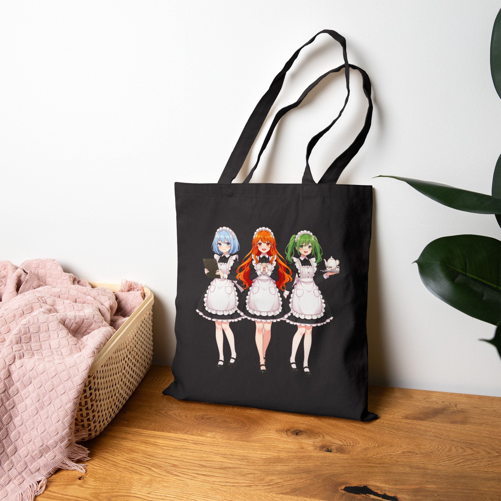 Anime Maid Girl Tote Bag Cute Japanese Waitress Design Funny Otaku Gift for Anime Fans and Conventions