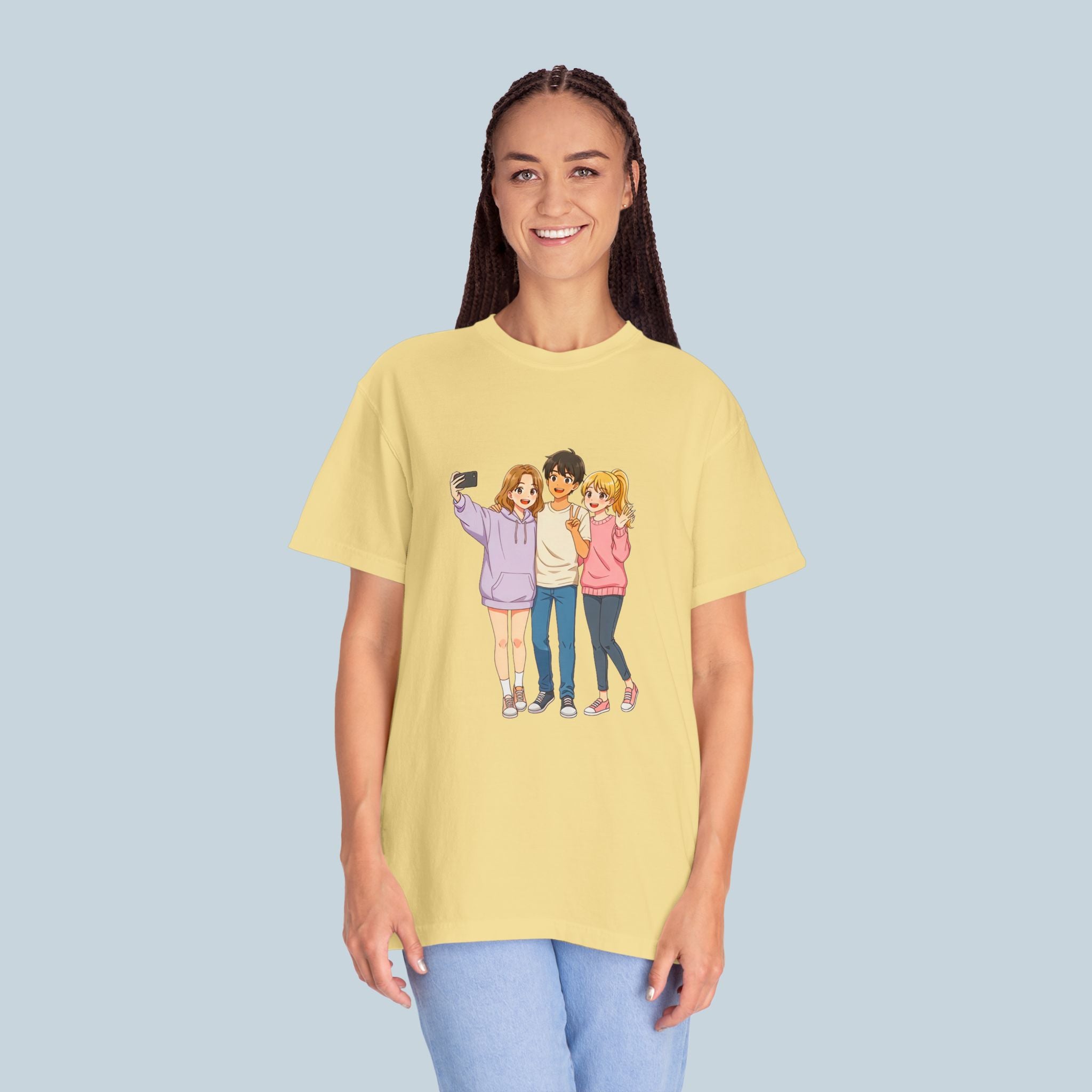 Anime Friends T-Shirt Group Selfie Comfort Colors Tee Cute Cozy Streetwear for Anime Fans and Otaku