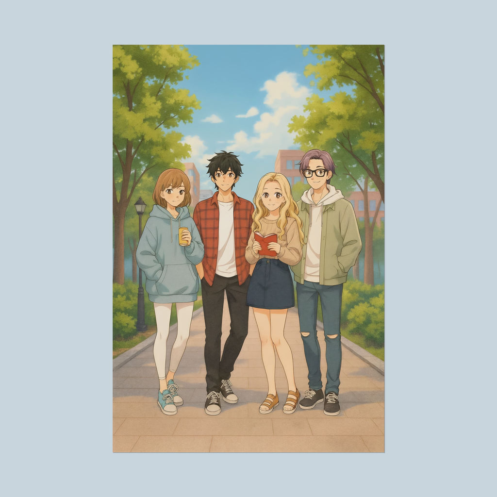 Anime Poster Cute Friends on Campus Japanese Illustration Wall Art Poster for Dorms Bedrooms Study Areas