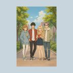 Anime Poster Cute Friends on Campus Japanese Illustration Wall Art Poster for Dorms Bedrooms Study Areas