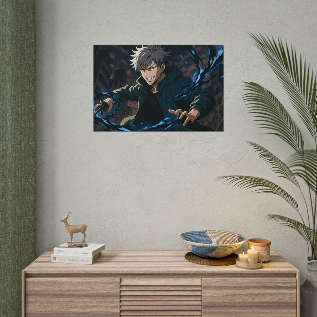 Anime Villain Poster Dark Energy Fighter Wall Art Powerful Shonen Character Print Action Manga Artwork for Otaku Room Decor
