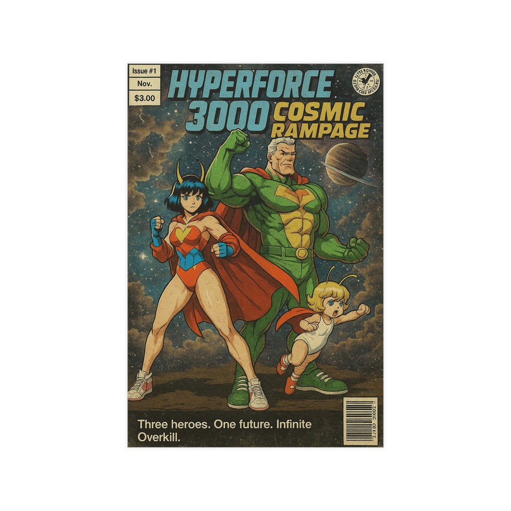 Hyperforce 3000 Anime Poster Cosmic Rampage Retro Comic Poster Art | Sci-Fi Wall Decor for Gamers and Collectors
