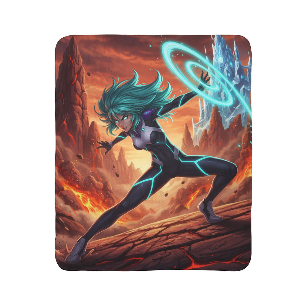 Anime Sci-Fi Vera flux Sherpa Blanket Futuristic Energy Warrior Lava and Ice Fantasy Anime Throw Blanket