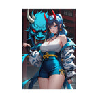 Blue Oni Demon Girl Anime Poster – Japanese Yokai Guardian Wall Art, Cyber Streetwear Fantasy Print, Anime Shrine Aesthetic Collector Poster | Epic Anime Apparel