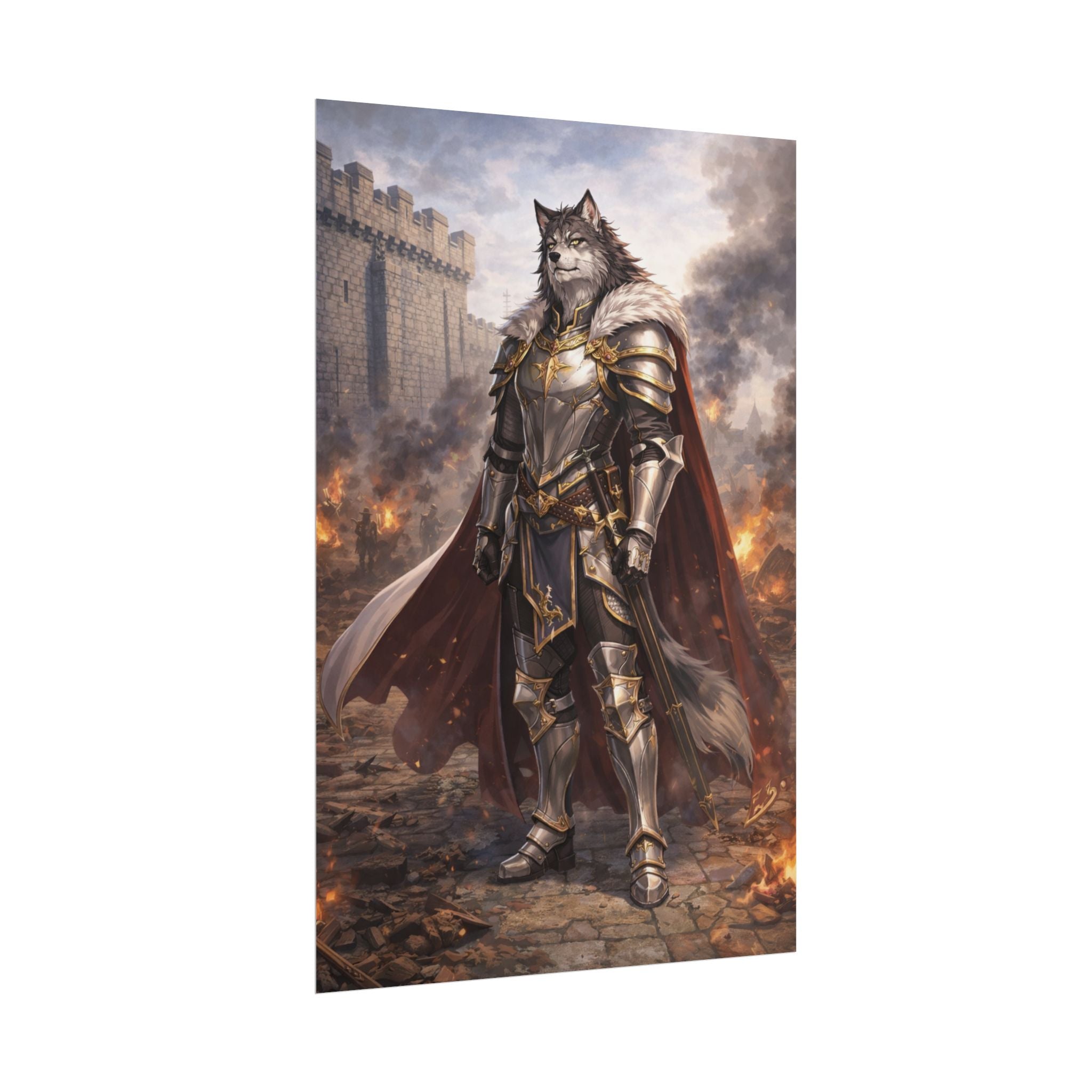 Vark Ironclaw Poster Dark Fantasy Anime Wall Art Wolf Warrior Knight Battle Scene Medieval Decor Gift for Anime Lovers