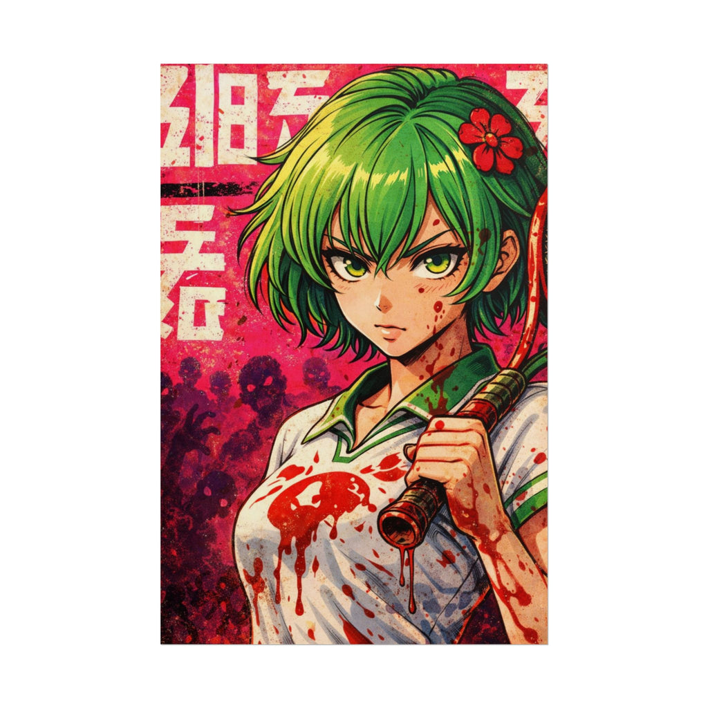 Rei Tsukino Poster – ZOMBA Squad Anime Wall Art, Retro Grindhouse Horror Print, Zombie Apocalypse Manga Style Decor