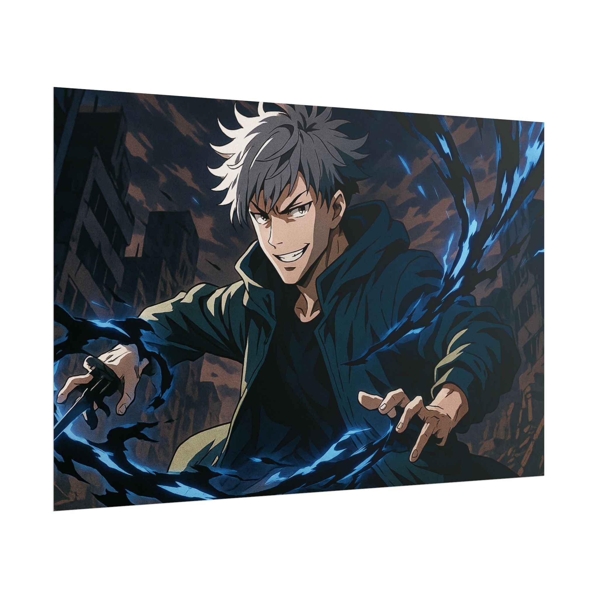 Anime Villain Poster Dark Energy Fighter Wall Art Powerful Shonen Character Print Action Manga Artwork for Otaku Room Decor