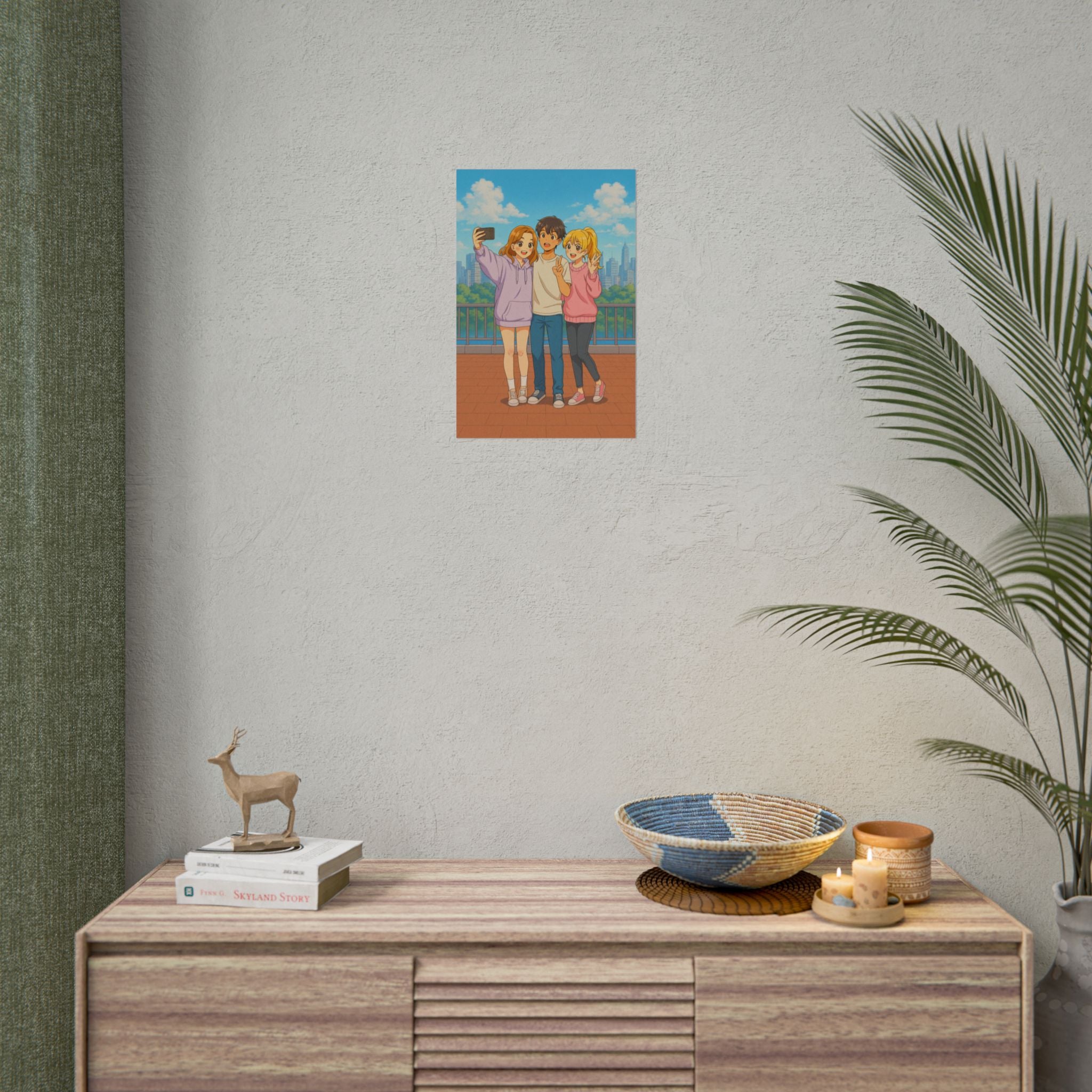 Anime Friends City Poster Cute Hoodie Selfie Wall Art for Fans