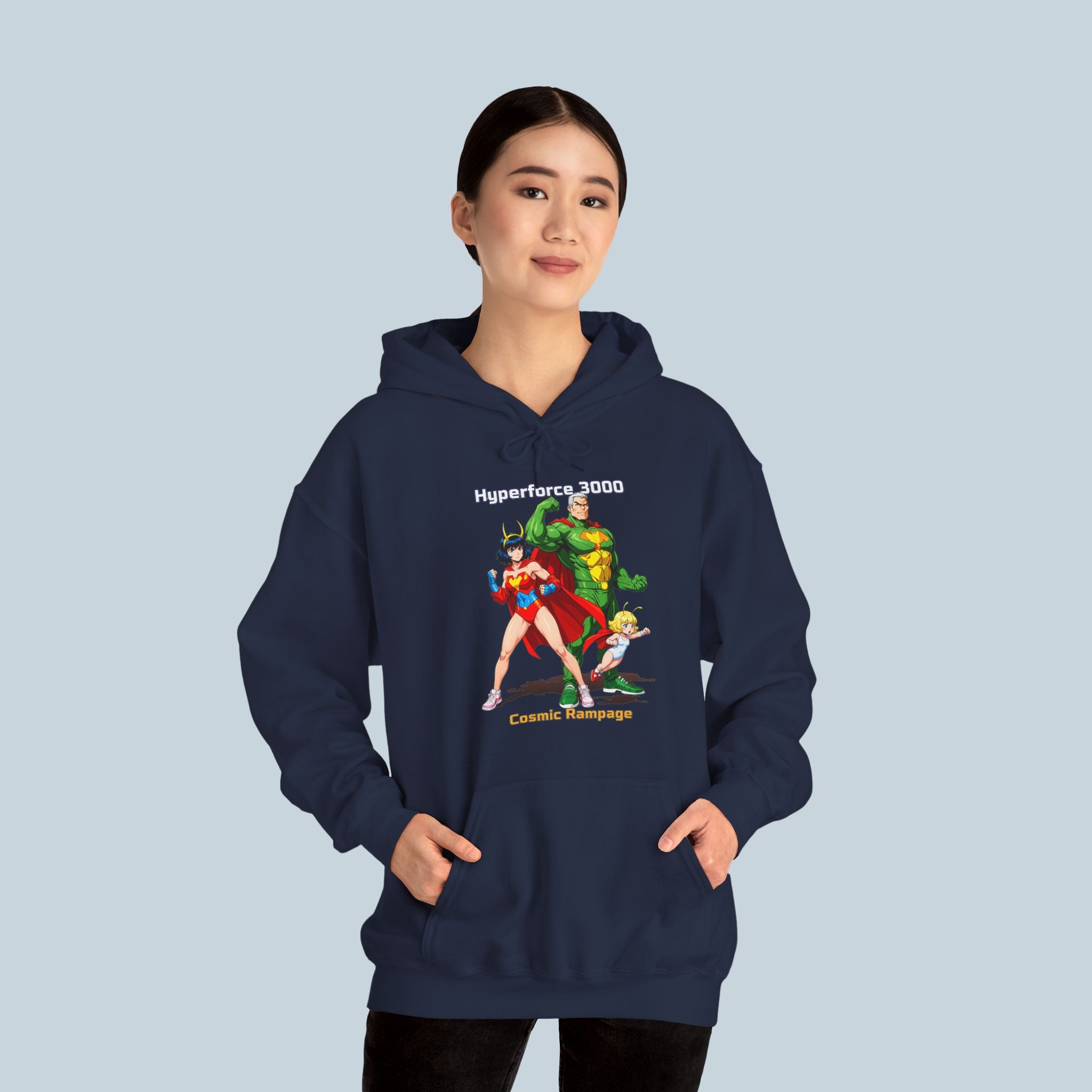 Hyperforce 3000 Hoodie – Retro Anime Hero Hoodie, Cosmic Rampage Design, Epic Gift for Anime Fans & Gamers