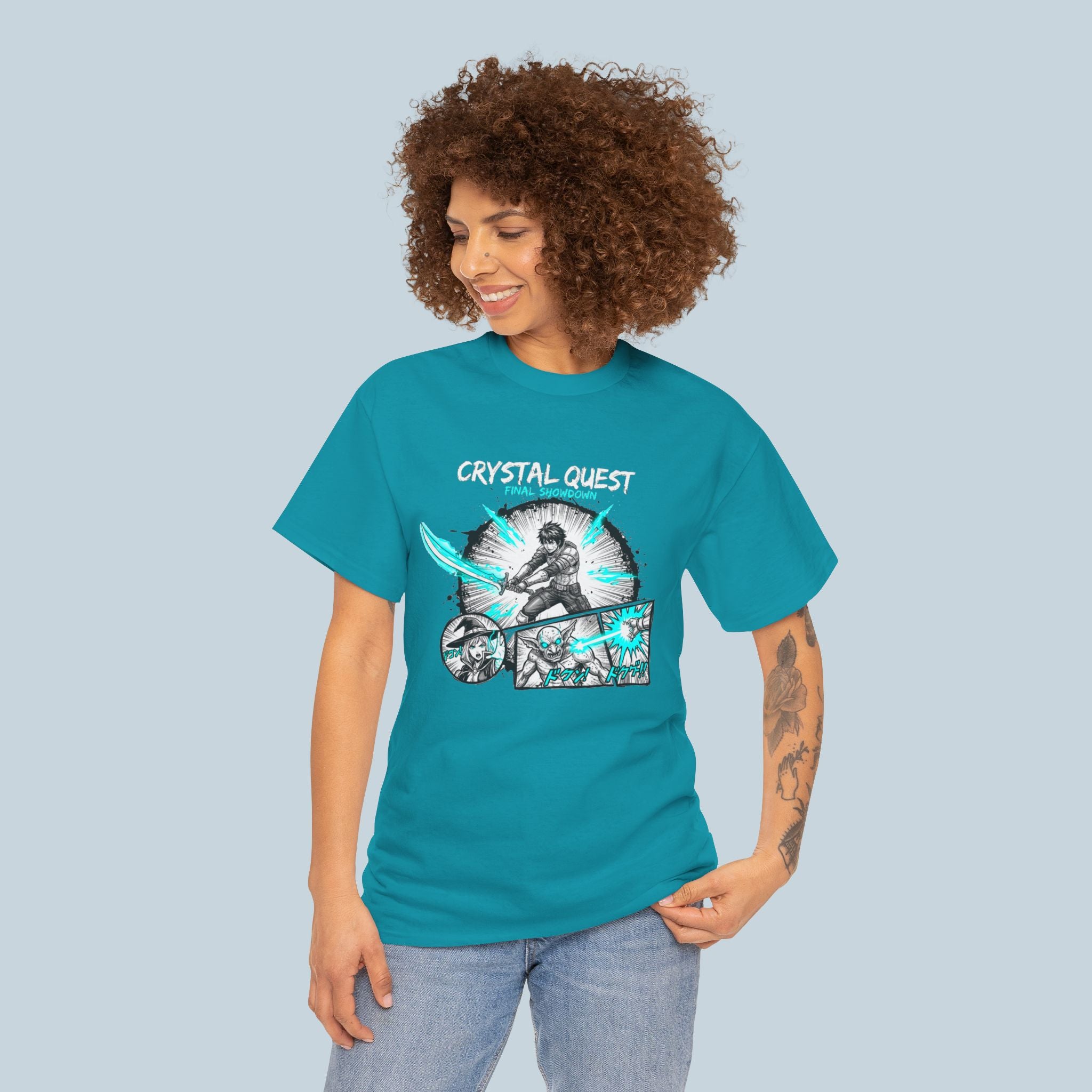 Crystal Quest Anime T Shirt Final Showdown Manga Style RPG Fantasy Graphic Tee