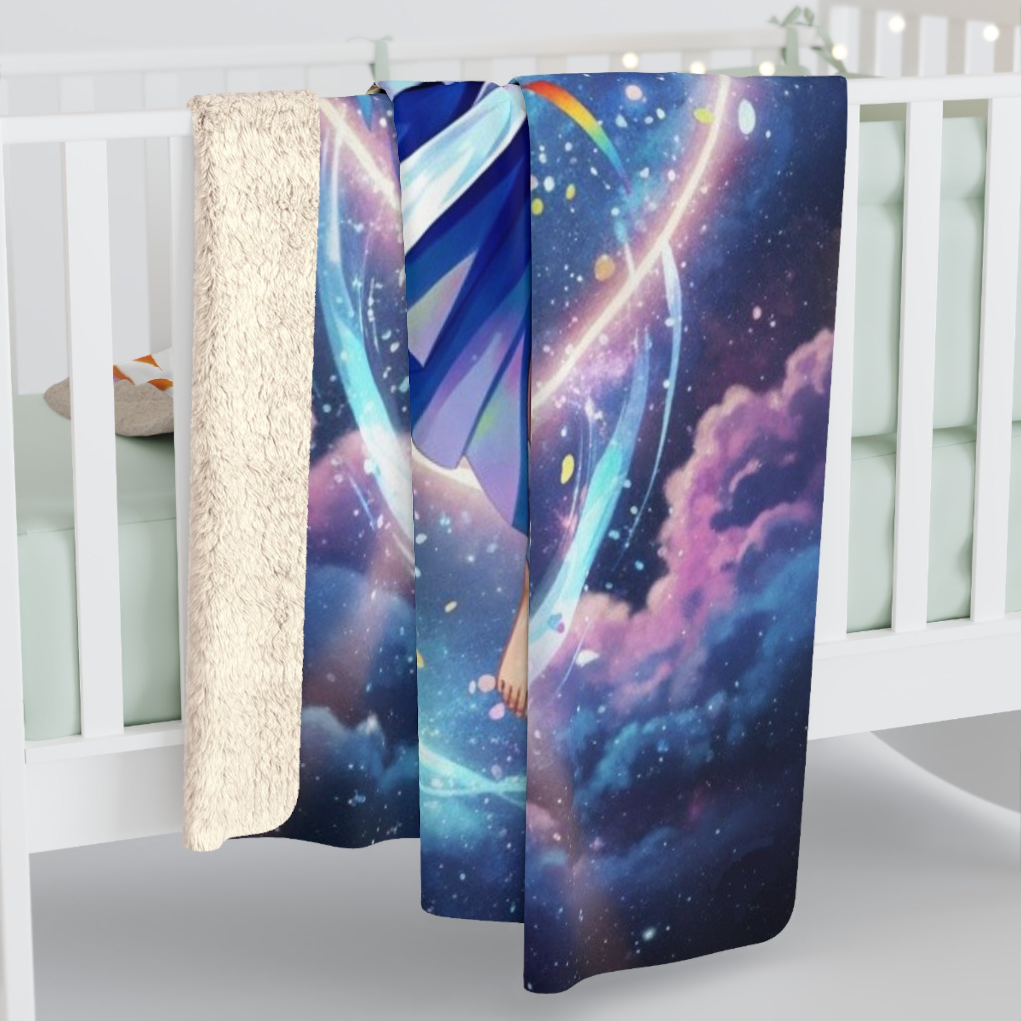 Celestial Angel Anime Sherpa Blanket – Lyria Solara Glow Throw | Soft Fleece Blanket Gift for Anime Lovers and Fantasy Fans
