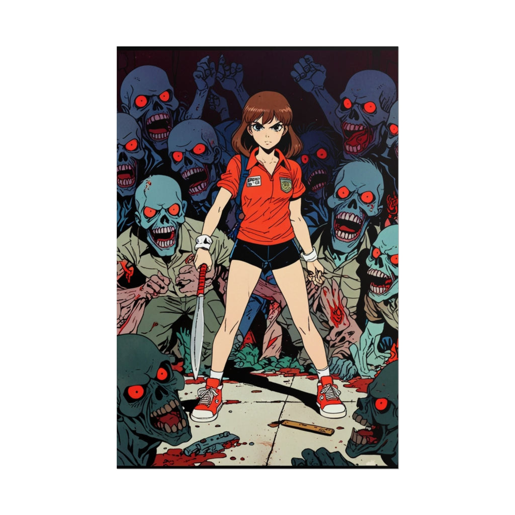 Rika Minazuki ZOMBA SQUAD Poster - Zombie Apocalypse Anime Wall Art, Horror Manga Survivor Girl Print, Retro Grindhouse Comic Style Gamer Room Decor