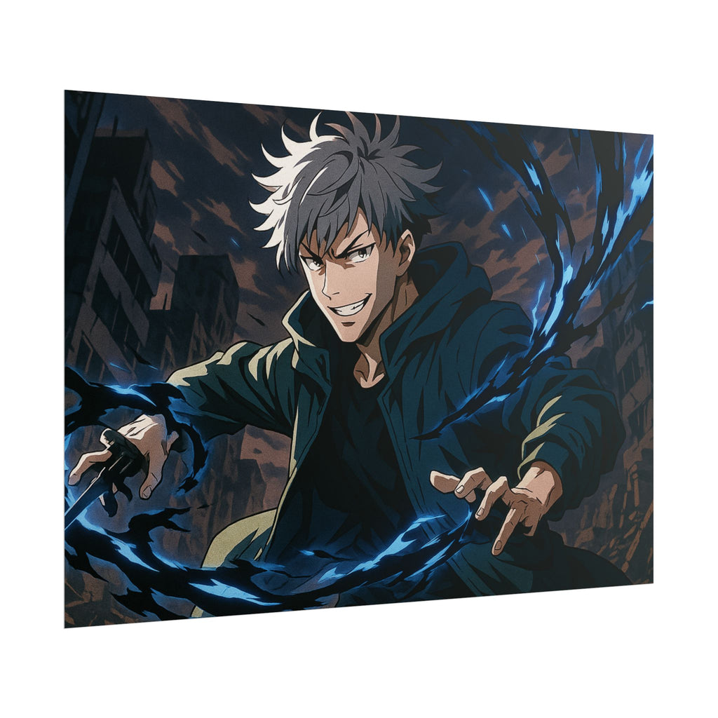 Anime Villain Poster Dark Energy Fighter Wall Art Powerful Shonen Character Print Action Manga Artwork for Otaku Room Decor