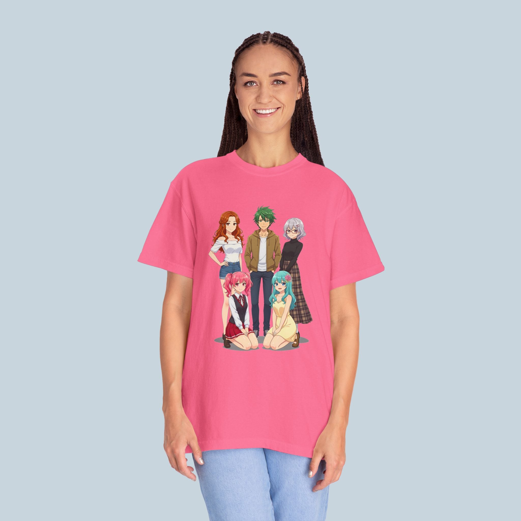 Anime Girl Harem T-Shirt Comfort Colors Vintage Teal Tee for Otaku Fans