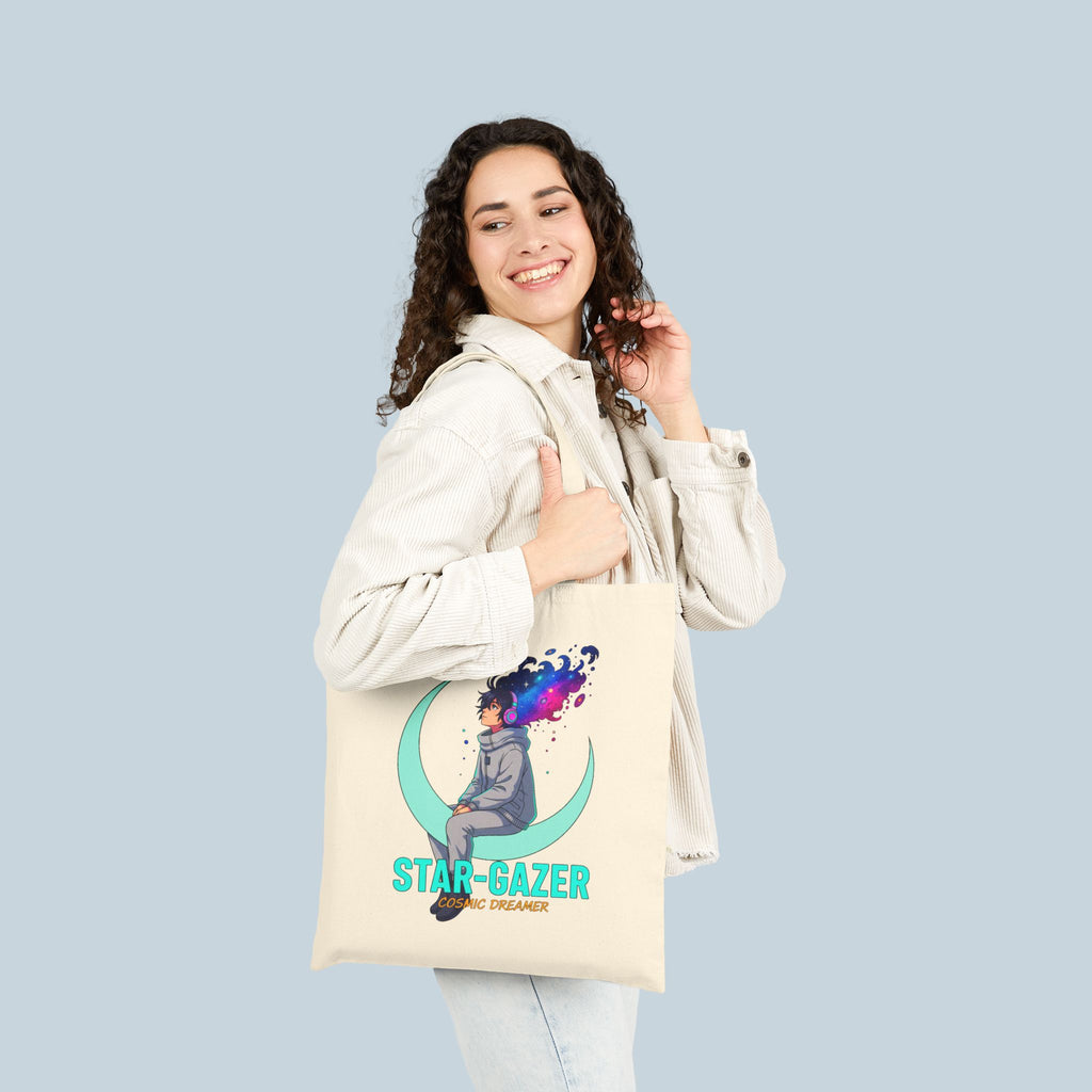 Star Gazer Anime Tote Bag Cosmic Dreamer Moon Aesthetic Tote Anime Streetwear Shopper Bag