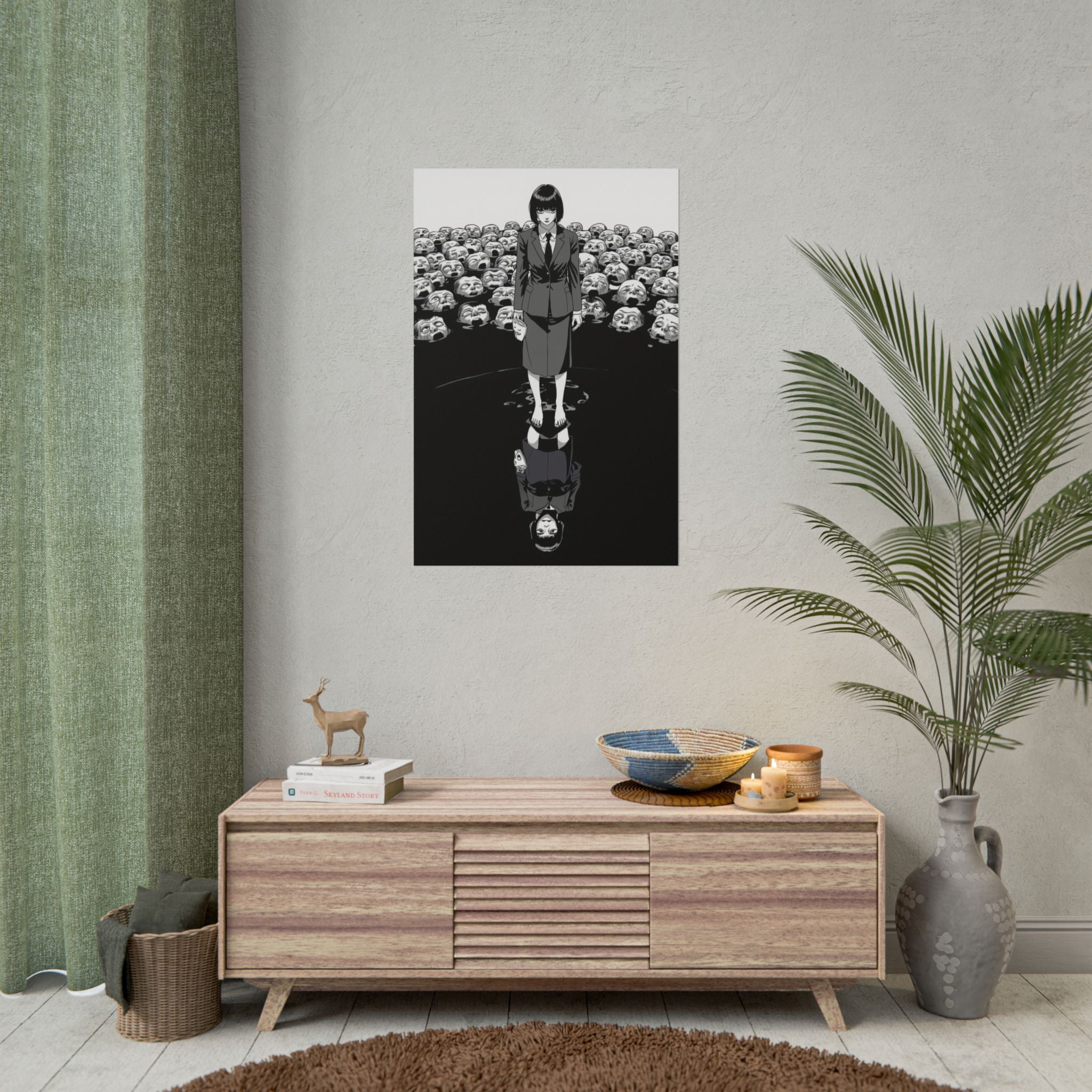 The Mirror Replacement Poster – Horror Anime Wall Art, The Hollow Echo Series, Identity Horror Artwork, Dark Reflection Anime Print, 24x36