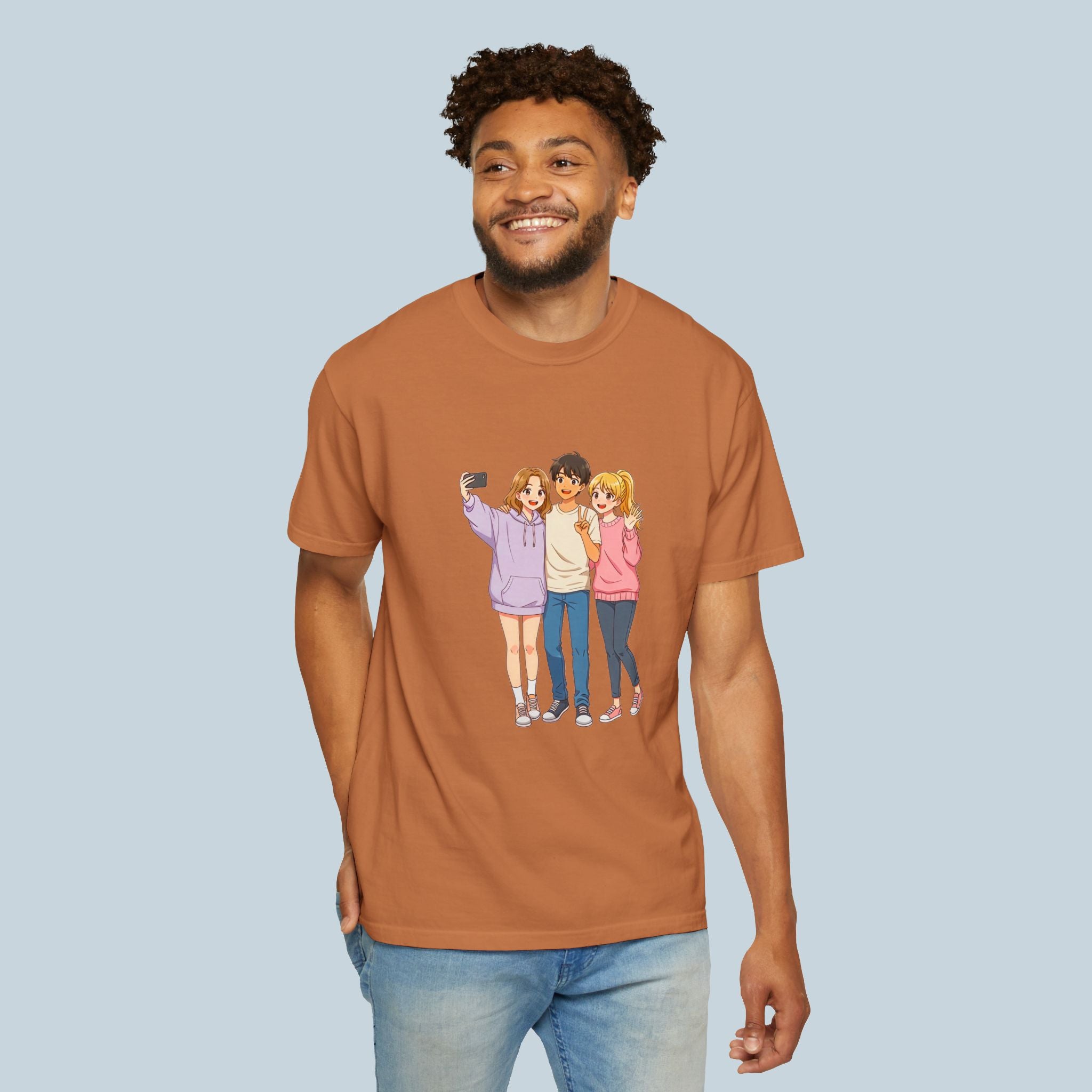 Anime Friends T-Shirt Group Selfie Comfort Colors Tee Cute Cozy Streetwear for Anime Fans and Otaku