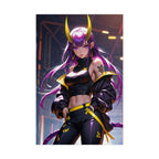 Demon Girl Cyberpunk Poster – Anime Pin Up Wall Art – Neon Oni Mask Villain Print – Dark Fantasy Sci Fi Decor – Epic Anime Apparel