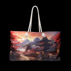 Japanese Temple Sunset Weekender Tote Bag – Mountain Sakura Travel Bag for Anime Fans