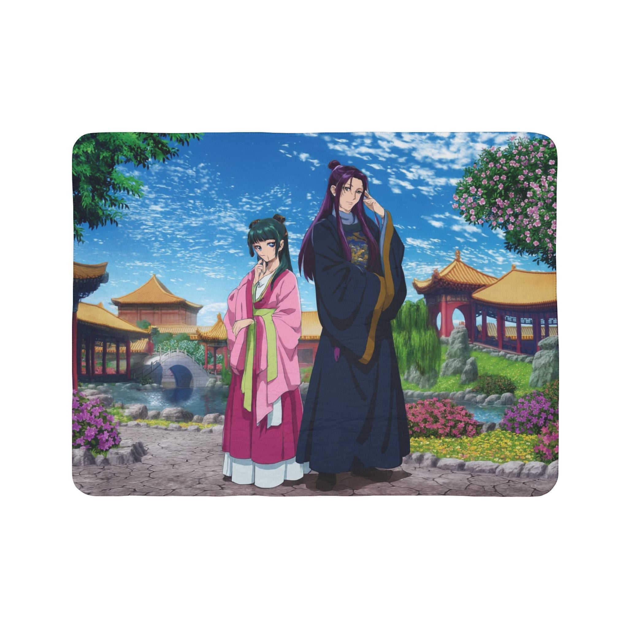 Ancient Court Anime Sherpa Blanket – Elegant Historical Fantasy Fleece Throw
