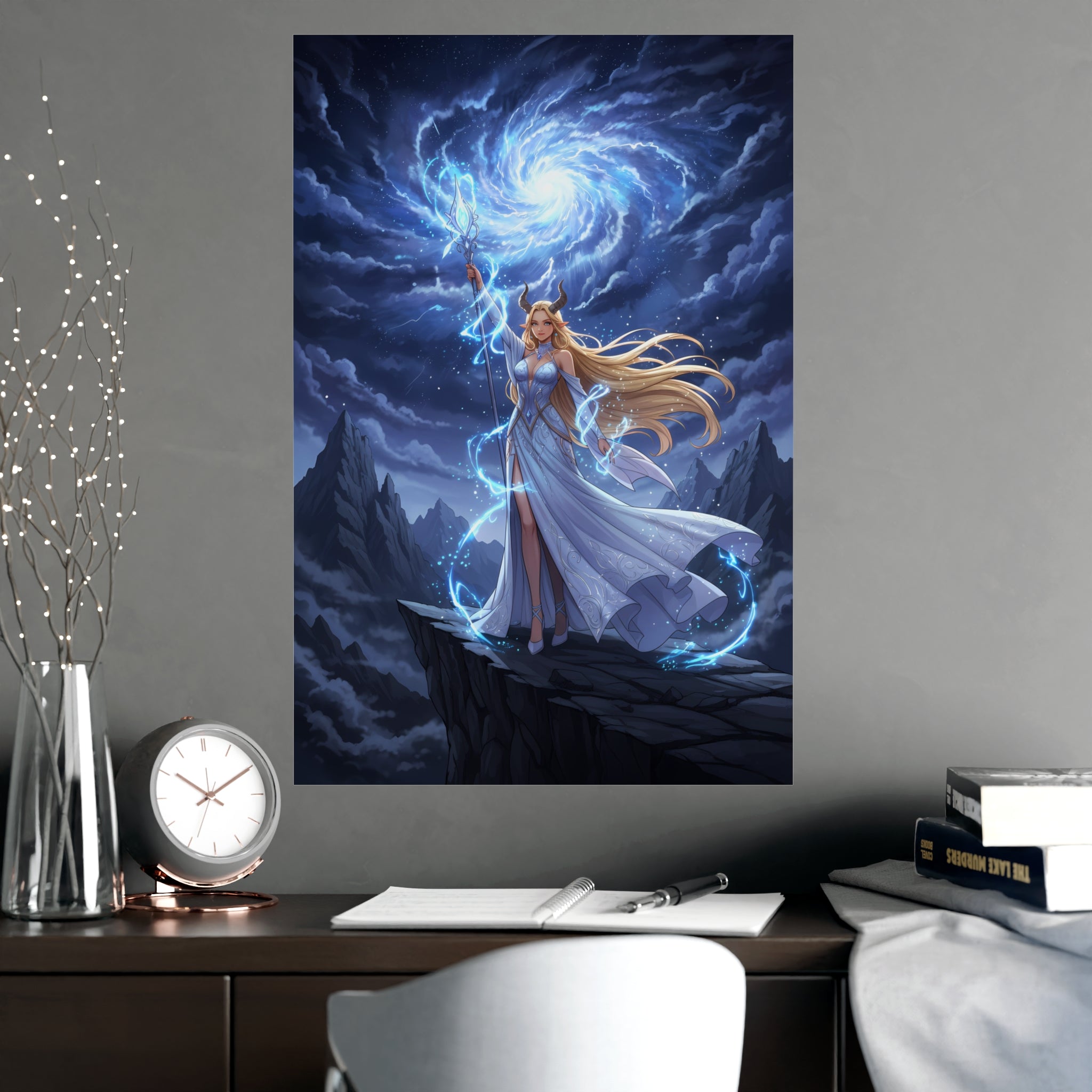 Elowyn Starlight Anime Fantasy Poster Celestial Sorceress Wall Art Magic Mage Decor for Gamers and Anime Fans