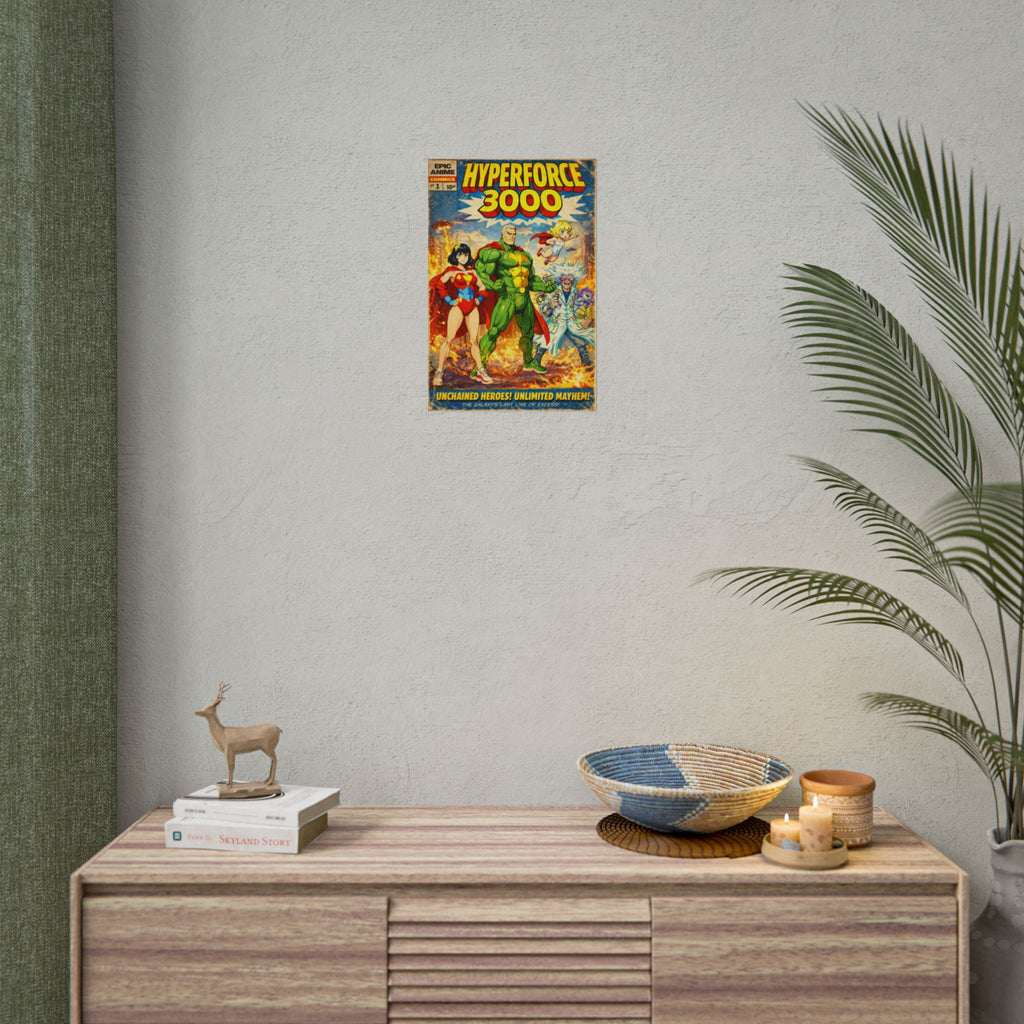 Hyperforce 3000 Poster – Retro Comic Superhero Wall Art, Anime Sci-Fi Team Poster, Vintage Action Comic Cover, 24x36 Print
