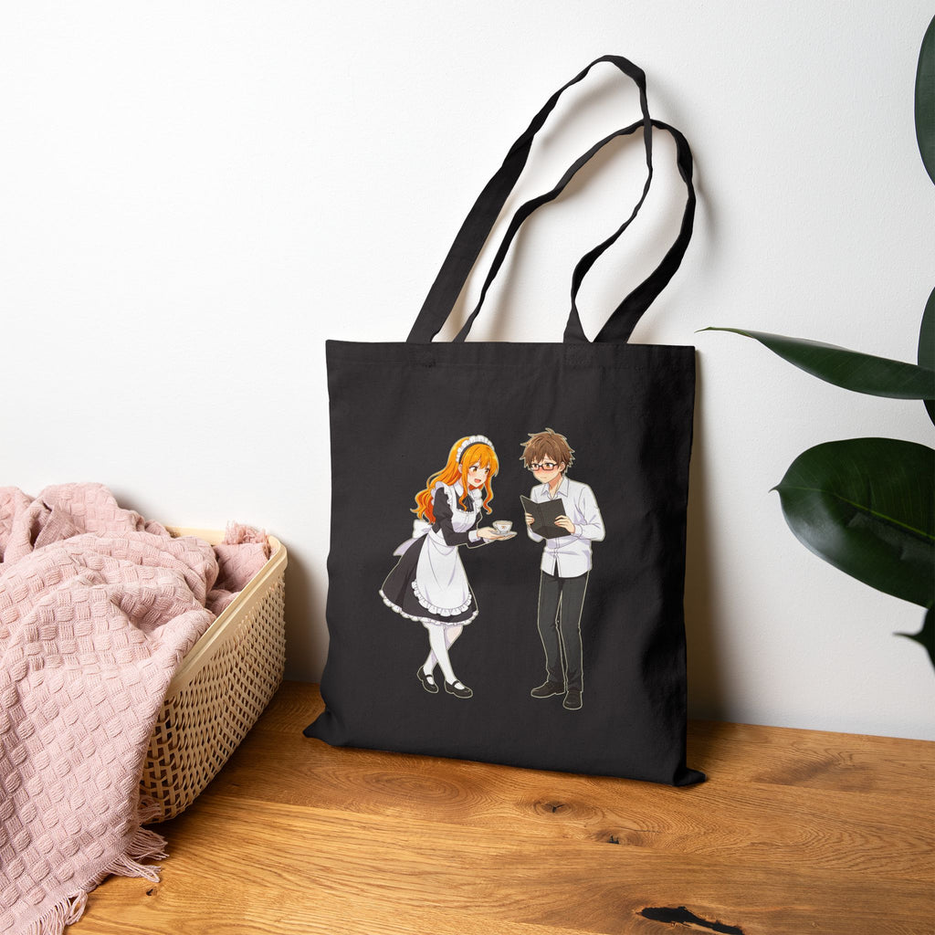 Anime Maid Cafe Tote Bag Cute Waitress and Barista Canvas Bag for Otaku Fans