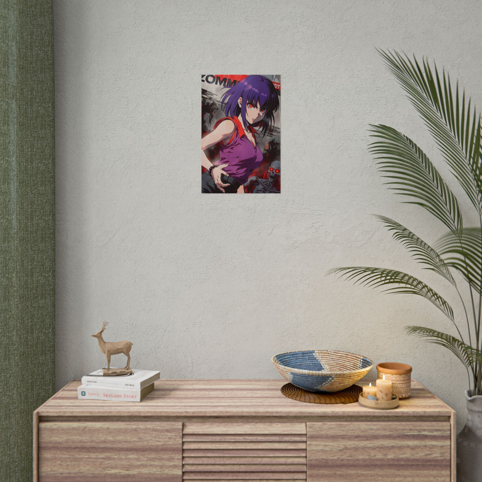 Purple-Haired Zombie Hunter Anime Poster – Horror Pin-Up Wall Art, Retro Apocalypse Action Print, Zomba Squad Decor