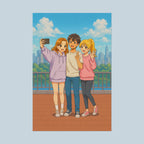Anime Friends City Poster Cute Hoodie Selfie Wall Art for Fans