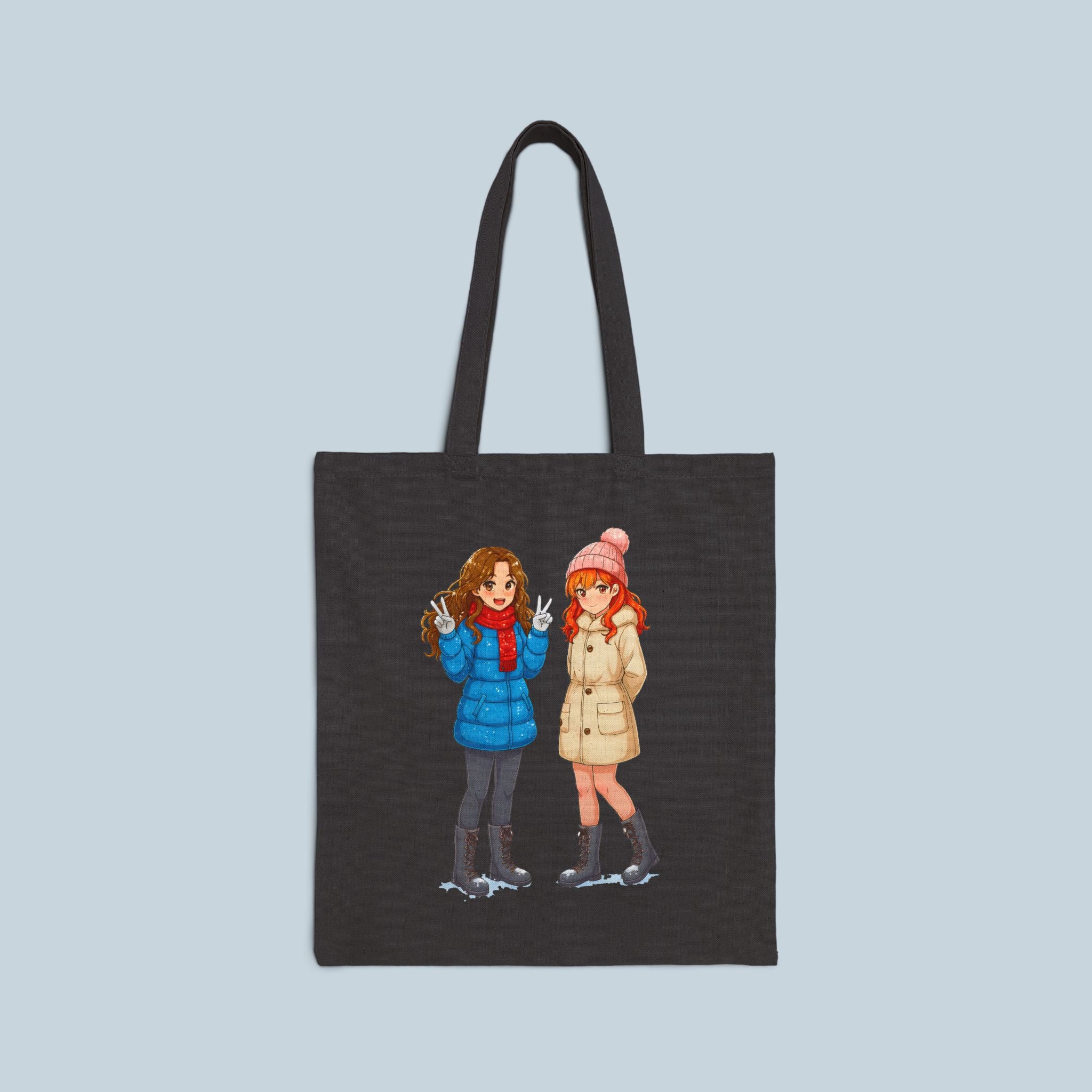 Anime Winter Girls Tote Bag Cute Cold Weather Art Kawaii Cozy Fashion Gift for Anime Lovers