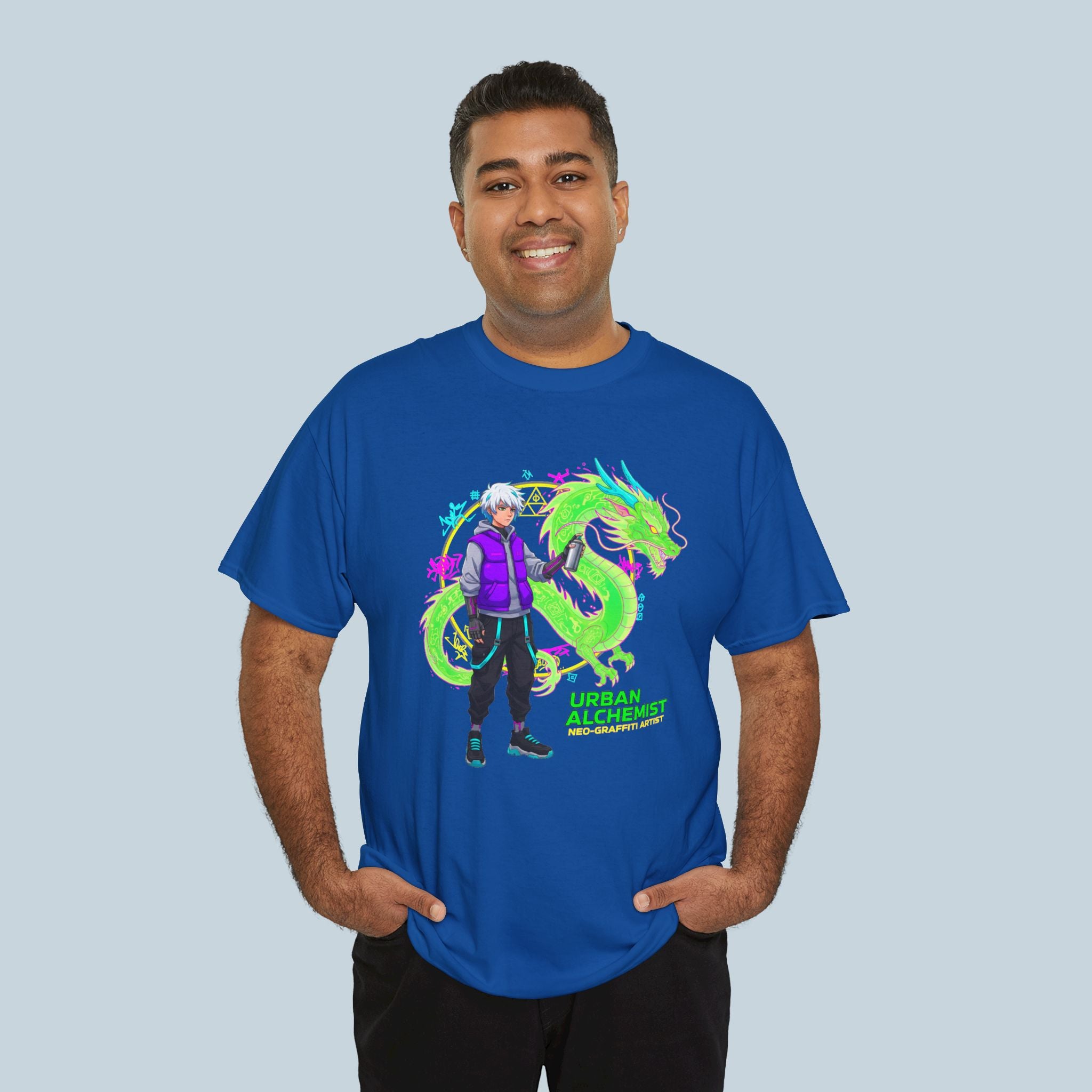 Urban Alchemist Anime T Shirt Dragon Graffiti Streetwear Graphic Tee Cyberpunk Fantasy Gamer Shirt Unisex