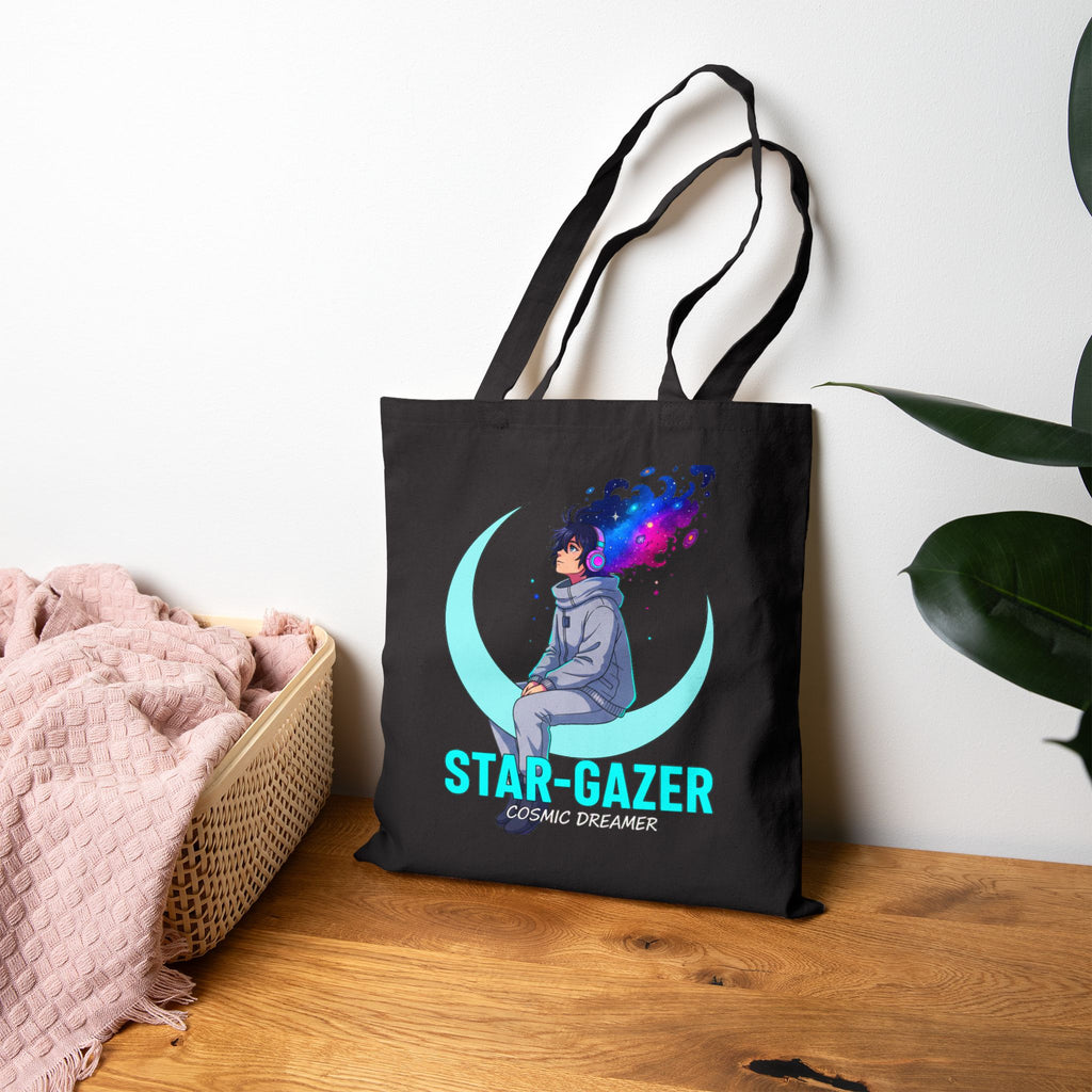Star Gazer Anime Tote Bag Cosmic Dreamer Moon Aesthetic Tote Anime Streetwear Shopper Bag