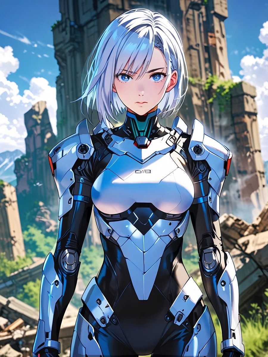 Futuristic Anime Girl Blanket, Silver-Haired Warrior Fleece Throw | Sci-Fi Armor Mecha Style Art | Gamer Room Bedding | Epic Anime Apparel