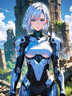 Futuristic Anime Girl Blanket, Silver-Haired Warrior Fleece Throw | Sci-Fi Armor Mecha Style Art | Gamer Room Bedding | Epic Anime Apparel